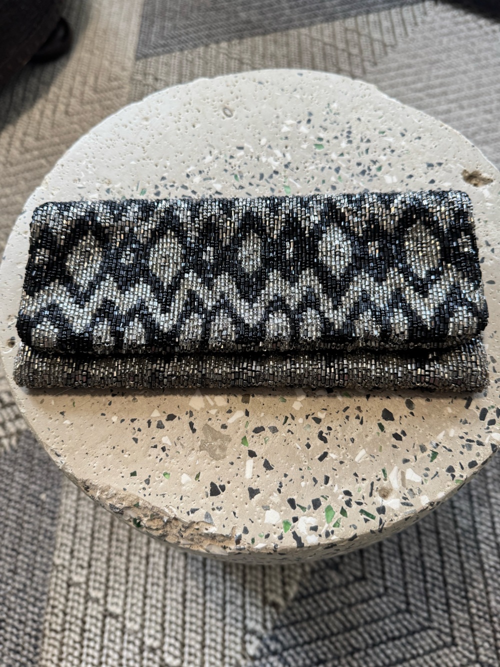 🩶🖤Moyna New York — Hand Beaded Diamond Foldover Clutch